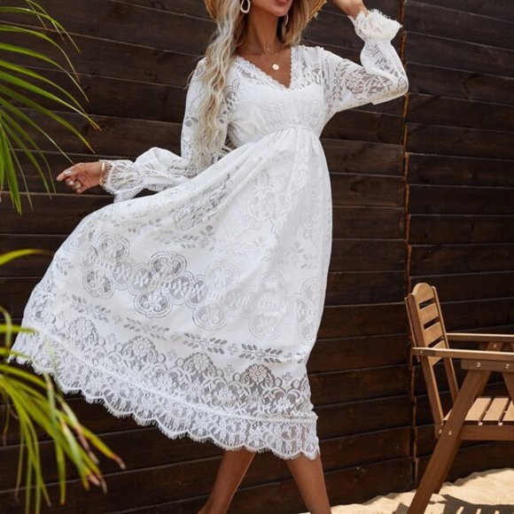 Boho Beauty All over Lace Flounce Sleeve maxi Dress - Picture 7 of 16